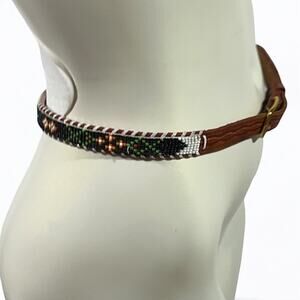 Vintage Hand-Beaded Leather Belt, Size 32 (36.25" Length)